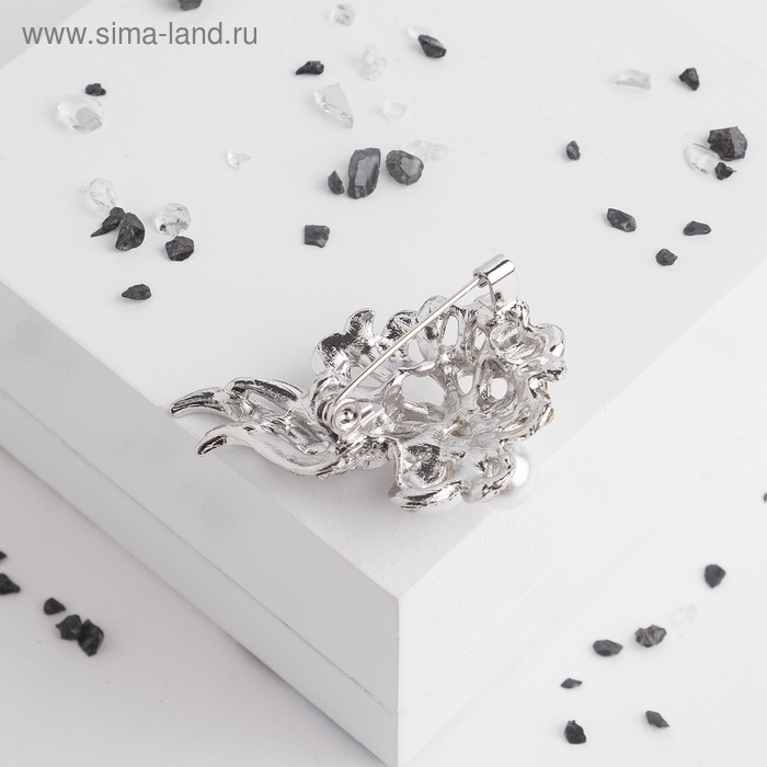 Брошь «Жемчужный цветок» ажурный, цвет белый в серебре Брошь «Жемчужный цветок» ажурный, цвет белый в серебре