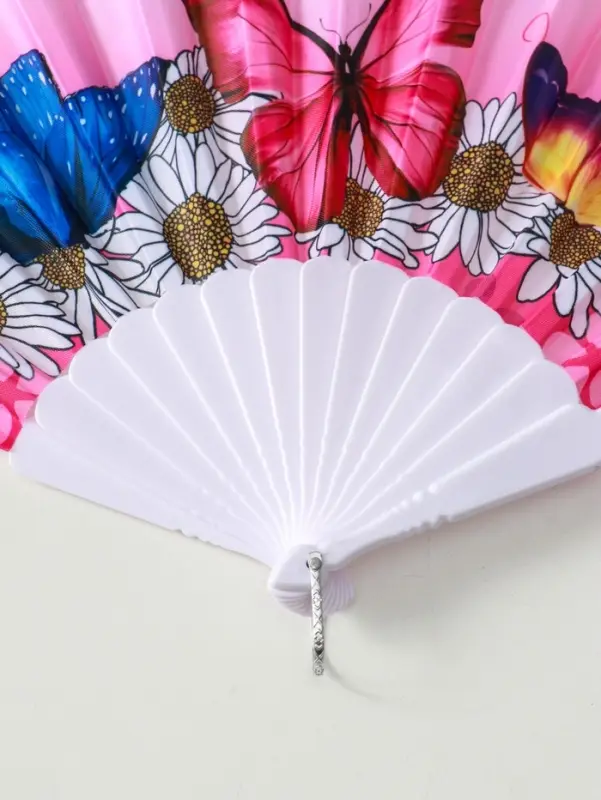 Веер пластик, текстиль Веер пластик, текстиль "Ромашки и бабочки" МИКС широкие лопасти 23 см