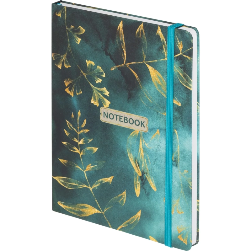 Бизнес-блокнот Floral А5 96л клетка,обл.тв.лам.картон, сшивка,резинка,зелен