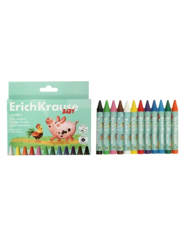 Восковые мелки 12 цветов, ErichKrause Baby Jumbo, утолщенные, круглые