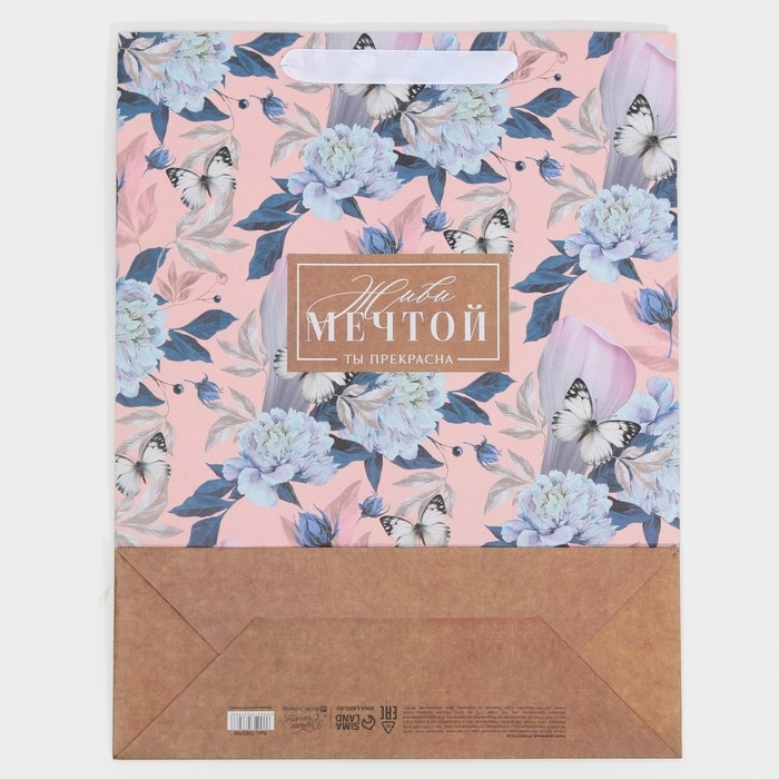 Пакет подарочный крафтовый горизонтальный, упаковка, «Живи мечтой», L 31 х 40 х 11,5 см Пакет подарочный крафтовый горизонтальный, упаковка, «Живи мечтой», L 31 х 40 х 11,5 см