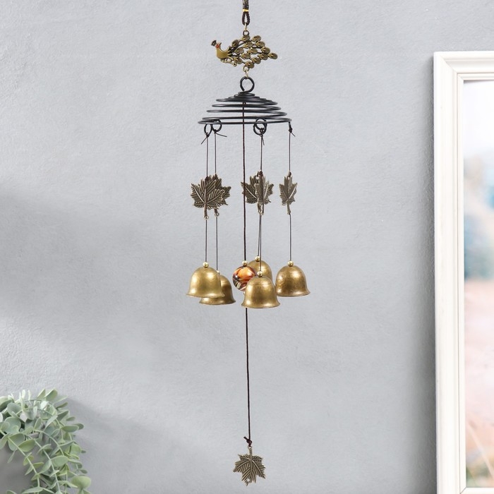 Музыка ветра металл Музыка ветра металл "Павлин и листики" 5 колокольчиков под бронзу 46 см