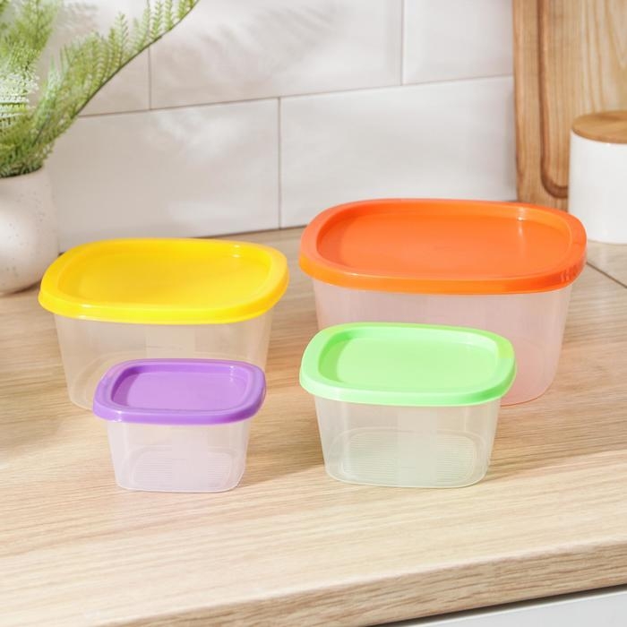 Набор пищевых контейнеров «BioFresh», 4 шт: 0,23 л, 0,5 л, 0,9 л, 1,55 л, прозрачные, крышки микс