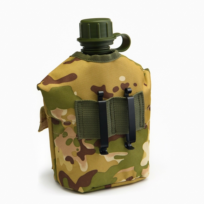 Фляжка армейская походная  Фляжка армейская походная "Аdventure" 1 л для воды, с котелком, пластик, чехол мультикам
