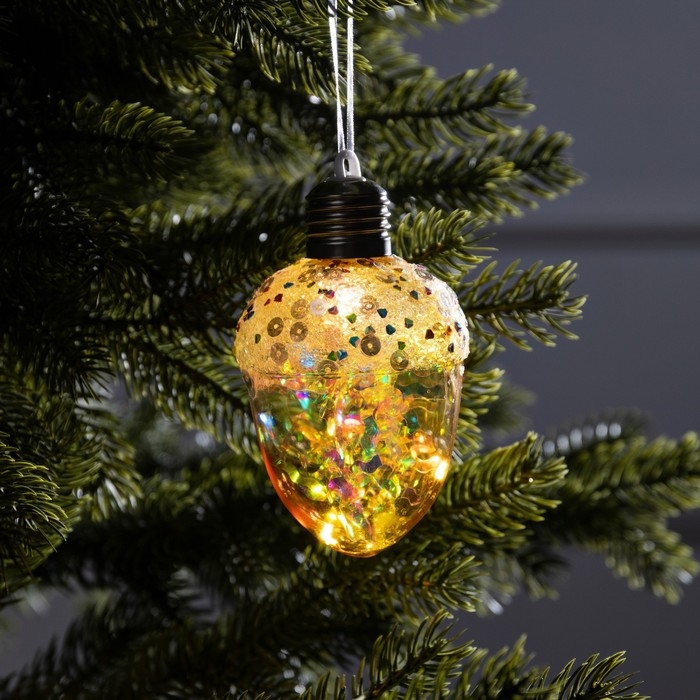 Ёлочный шар «Жёлудь жёлтый», батарейки, 4 LED, свечение тёплое белое Ёлочный шар «Жёлудь жёлтый», батарейки, 4 LED, свечение тёплое белое