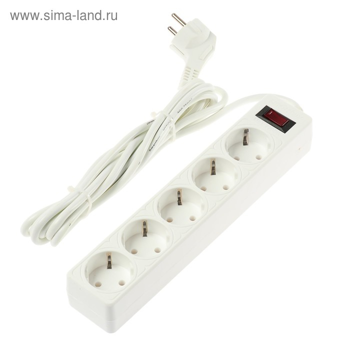 Сетевой фильтр Smartbuy, 5 розеток, 3 м, 10 А, 2200 Вт, с з/к, с выкл., белый Сетевой фильтр Smartbuy, 5 розеток, 3 м, 10 А, 2200 Вт, с з/к, с выкл., белый