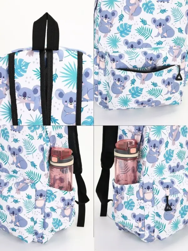 Рюкзак школьный на молнии, с принтами, карманами, размер 28&times;14&times;43 см, белый