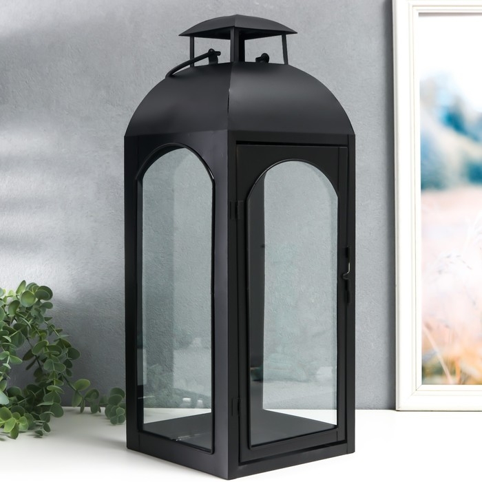 Подсвечник металл Подсвечник металл "Фонарь купольный" чёрный набор 2 шт 14,5х14,5х35 см 47х18х19 см