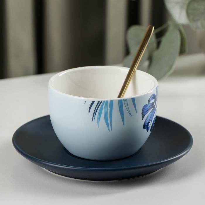 Чайная пара керамическая с ложкой «Ариэль», 2 предмета: чашка 250 мл, блюдце Чайная пара керамическая с ложкой «Ариэль», 2 предмета: чашка 250 мл, блюдце