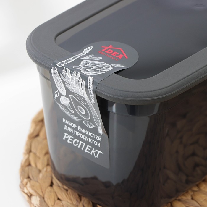 Набор ёмкостей для сыпучих продуктов «Респект», 3 шт, 0,8 л, 1,3 л, 2,3 л, прозрачные, крышка серая