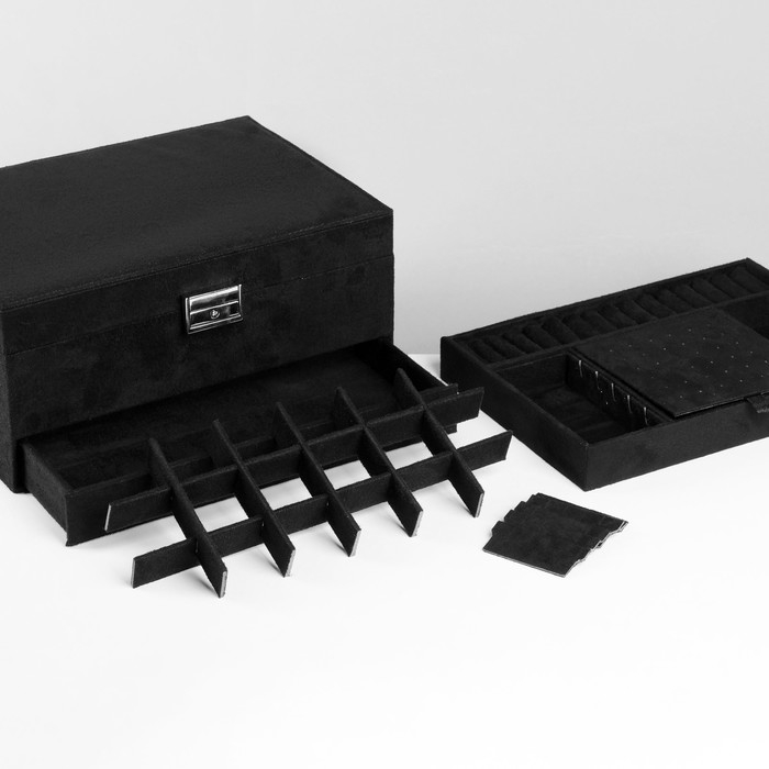 Подставка для украшений «Шкатулка» 2-х уровневая, флок, 24,5×17×12 см, цвет чёрный Подставка для украшений «Шкатулка» 2-х уровневая, флок, 24,5×17×12 см, цвет чёрный