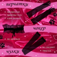 Карнавальный набор «Изящная кошечка»: ободок, корсет, чокер, перчатки, чулки, р-р 42-46, цвет чёрный