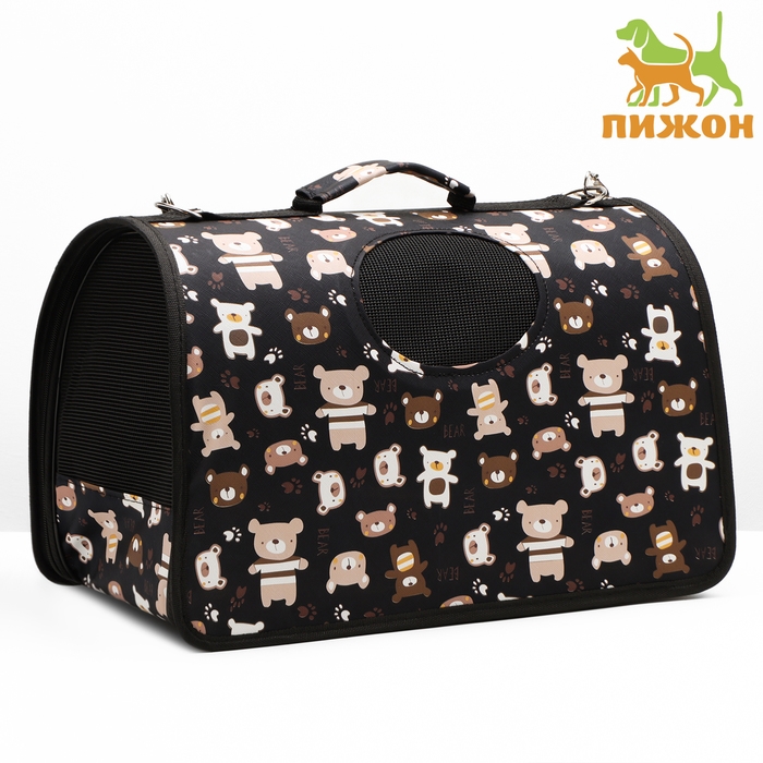 Сумка-переноска каркасная  Сумка-переноска каркасная "Медвежонки", размер M, 40 х 21 х 27 см, чёрный