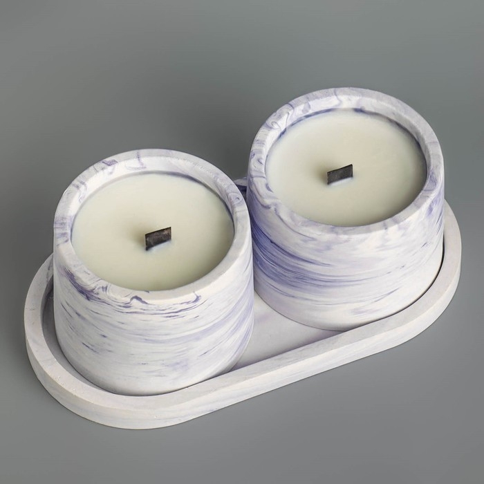 Свечи в бетоне на подставке  Свечи в бетоне на подставке "Лофт", соевый воск, деревянный фитиль, бело-фиолетовая