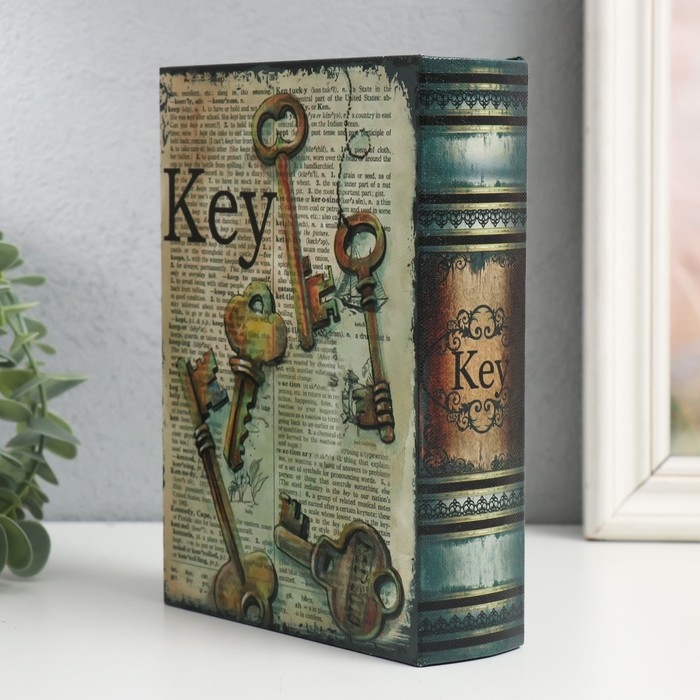 Шкатулка-книга дерево, кожзам  Шкатулка-книга дерево, кожзам "Ключи и газета" 4,5х13х18 см