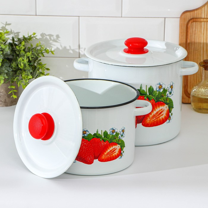 Набор кастрюль «Клубника садовая», 2 предмета: 3,5 л, 5,5 л, индукция Набор кастрюль «Клубника садовая», 2 предмета: 3,5 л, 5,5 л, индукция