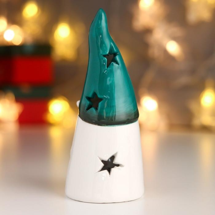 Сувенир керамика свет Сувенир керамика свет "Дедушка Мороз, зелёный колпак, золотой нос, звёзды" 12,5х5,5х5,5 см