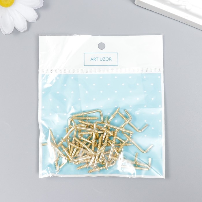 Крючок металл (набор 40 шт) золото 2,5х0,5 см Крючок металл (набор 40 шт) золото 2,5х0,5 см
