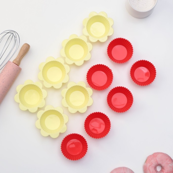 Набор форм для выпечки Доляна «Риб. Ромашка», силикон, 9×3 см, 12 шт, цвет МИКС Набор форм для выпечки Доляна «Риб. Ромашка», силикон, 9×3 см, 12 шт, цвет МИКС