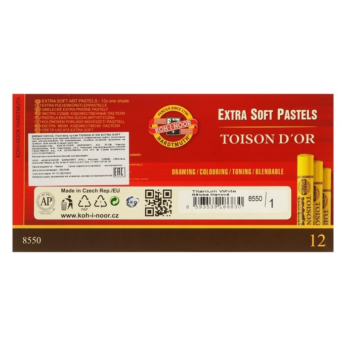 Набор пастели сухой Koh-I-Noor TOISON D`OR EXTRA SOFT 8550, титановый белый, 12 штук в наборе Набор пастели сухой Koh-I-Noor TOISON D`OR EXTRA SOFT 8550, титановый белый, 12 штук в наборе