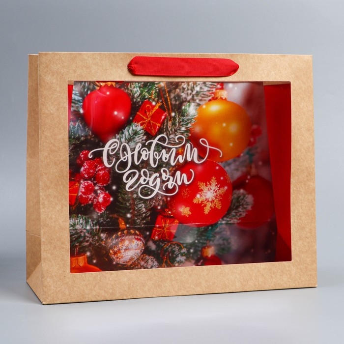 Пакет подарочный новогодний крафтовый с пластиковым окном «Happiness», 31 х 26 х 11 см Пакет подарочный новогодний крафтовый с пластиковым окном «Happiness», 31 х 26 х 11 см