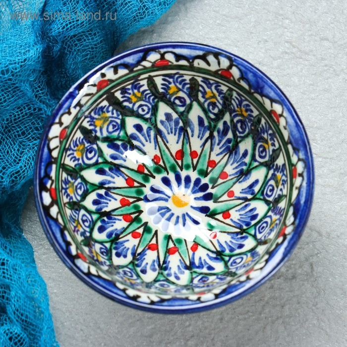 Пиала Риштанская керамика  Пиала Риштанская керамика "Цветы", 8,5 см, малая коньячная, микс