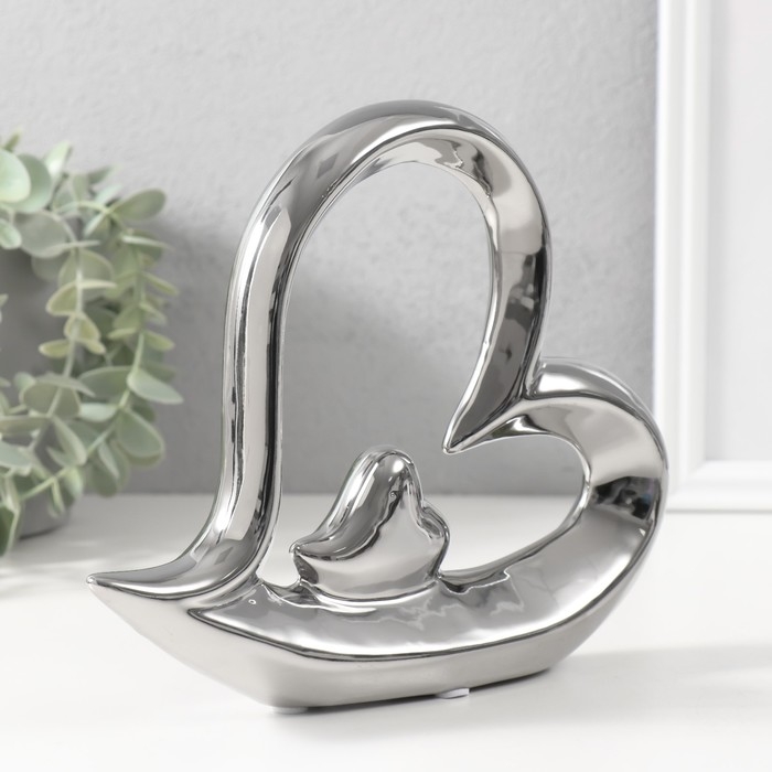 Сувенир керамика  Сувенир керамика "Сердце в сердце" серебро 20,5х4х18 см