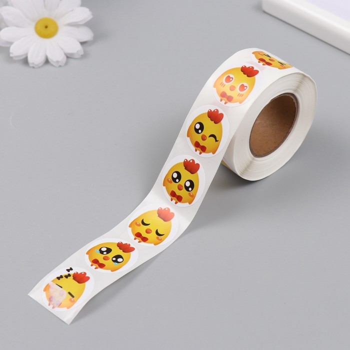 Наклейка бумага Наклейка бумага "Настроение цыплёнка" d=2,5 см 500 шт в рулоне 3х6,5х6,5 см