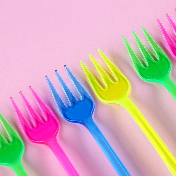 Пластиковые вилки, набор 12 шт., цвета МИКС Пластиковые вилки, набор 12 шт., цвета МИКС