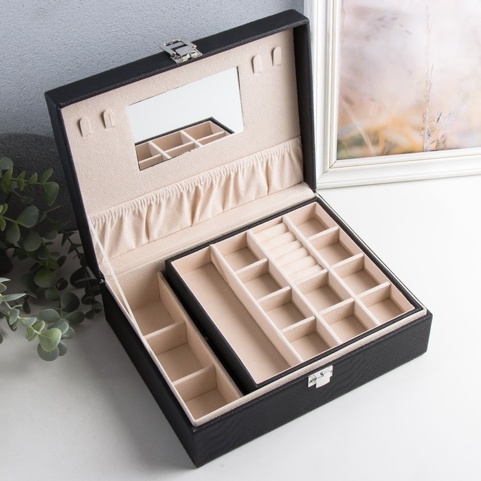 Шкатулка кожзам для украшений  Шкатулка кожзам для украшений "Текстура" 8х29х23,5 см