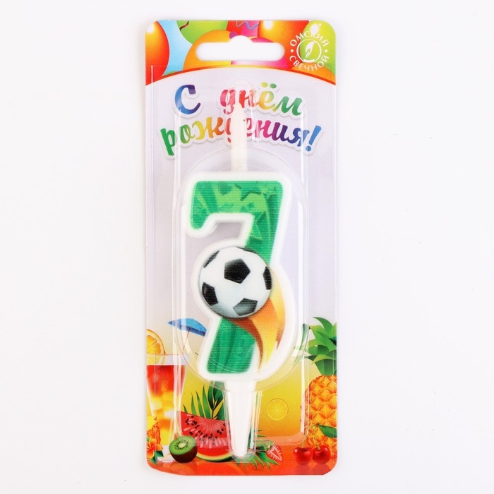 Свеча для торта  Свеча для торта "Футбольная", 10,2 см, зелёная цифра "7"