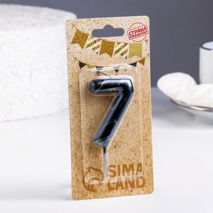 Свеча в торт  Свеча в торт "Черный мрамор", цифра "7", 5,5 см