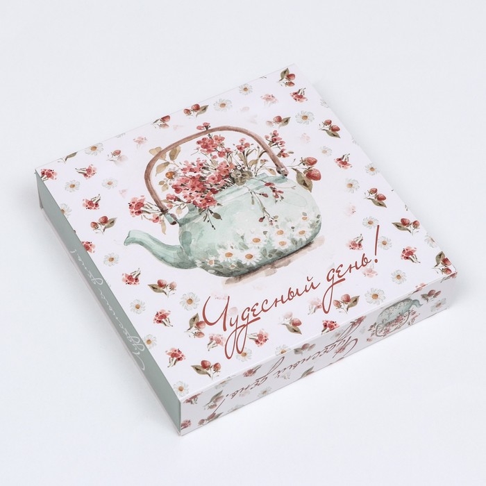 Коробка под 8 конфет + шоколад, с окном ,  Коробка под 8 конфет + шоколад, с окном , "Чайный букет", тиффани, 17,7 х 17,85 х 3,85 см