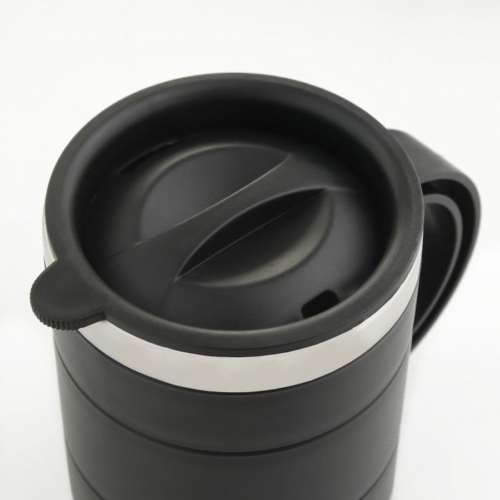 Термокружка  Термокружка "Мастер К" Поход, 450 мл, с ручкой, сохраняет тепло 2 ч, 11 х 8 см, черная