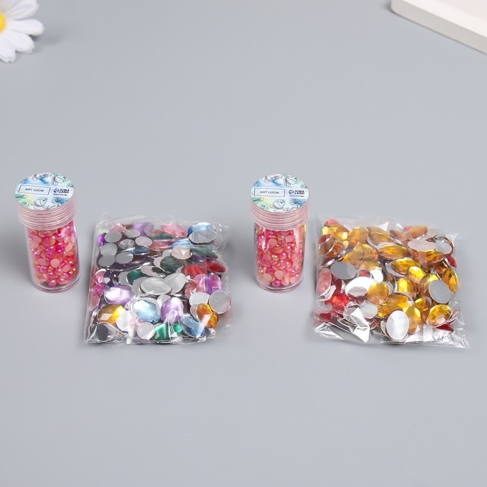 Декор Декор "Полубусины и стразы. Градиент розово-кремовый" d=4 мм 10г 200 шт 5х2,5 см, МИКС