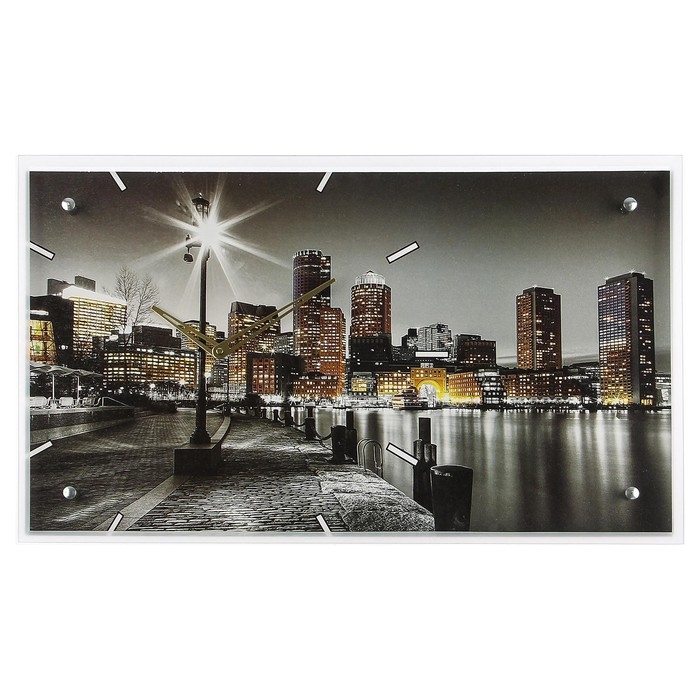 Часы-картина настенные, интерьерные  Часы-картина настенные, интерьерные "Ночной город и архитектура", бесшумные, 35 х 60 см