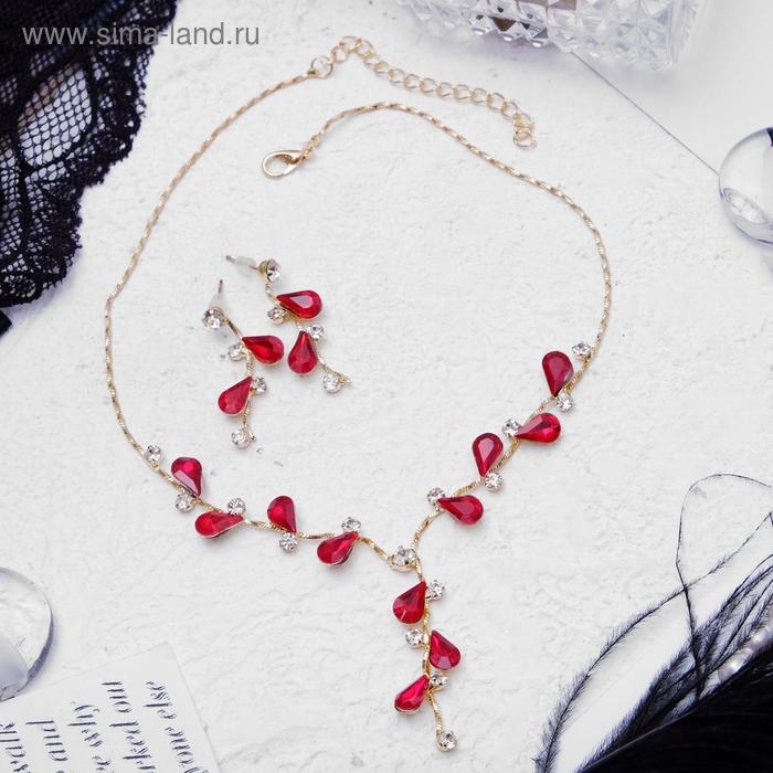 Набор 2 предмета: серьги, колье «Изумление» цветение, цвет красно-белый в золоте, 42 см Набор 2 предмета: серьги, колье «Изумление» цветение, цвет красно-белый в золоте, 42 см