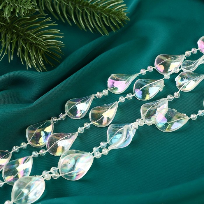 Бусы на ёлку 2,7 м d-15 мм Бусы на ёлку 2,7 м d-15 мм "Льдинка" перо бусинки люкс, прозрачный перламутр