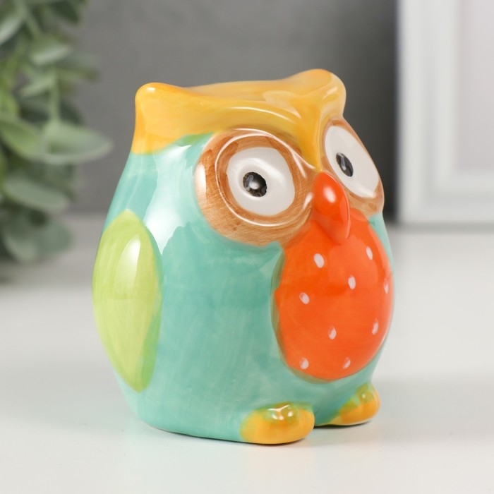 Копилка керамика  Копилка керамика "Яркий совёнок в горошек" 7,5х7,5х9 см