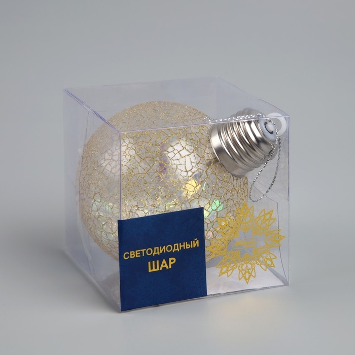Елочный шар «Ледяной узор» d=8 cм, 1 LED, LR44x3 (в комплекте), свечение тёплое белое