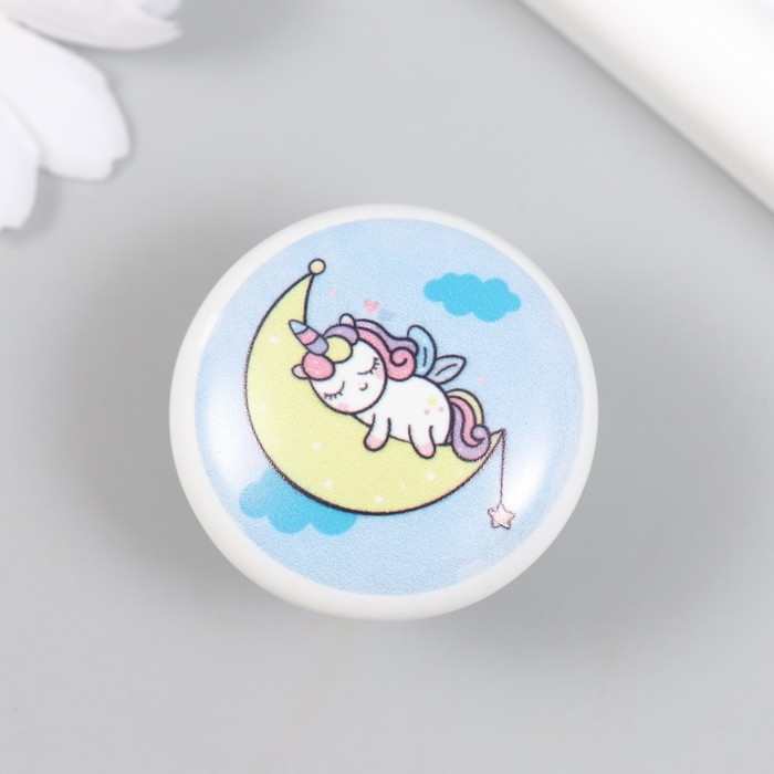 Ручка для шкатулки керамика, металл Ручка для шкатулки керамика, металл "Единорожка спит на месяце" 3,8х3,8 см