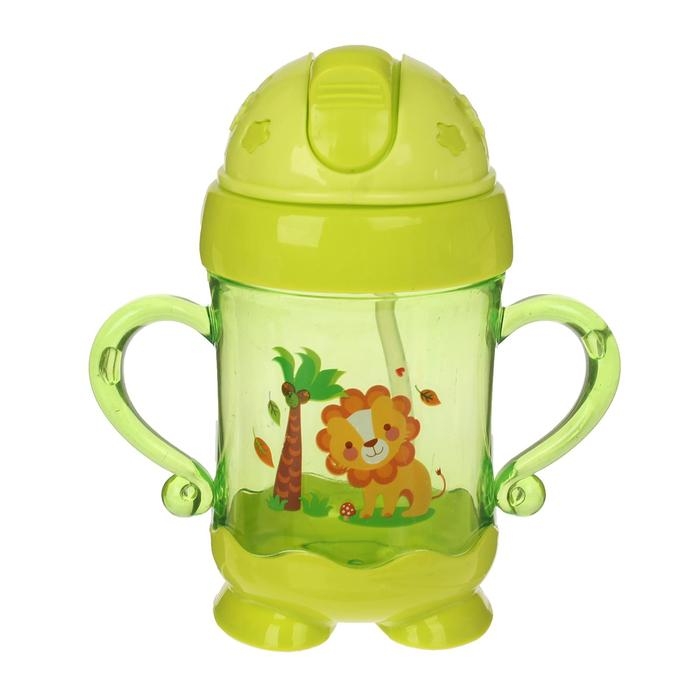 Поильник детский с силиконовой трубочкой, 220 мл., с ручками, цвет МИКС Поильник детский с силиконовой трубочкой, 220 мл., с ручками, цвет МИКС