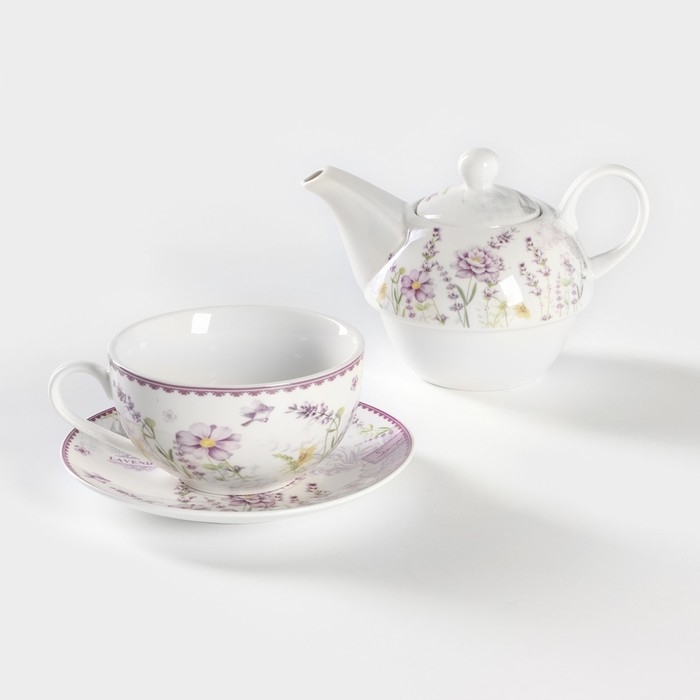 Набор керамический чайный «Прованс», 3 предмета: чайник заварочный 370 мл, чашка 300 мл, блюдце d=15 см Набор керамический чайный «Прованс», 3 предмета: чайник заварочный 370 мл, чашка 300 мл, блюдце d=15 см
