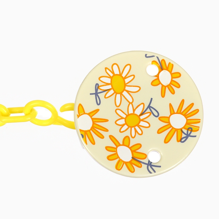 Набор: Соска - пустышка с держателем «Цветы», ортодонтическая, +6 мес, цвет желтый Набор: Соска - пустышка с держателем «Цветы», ортодонтическая, +6 мес, цвет желтый