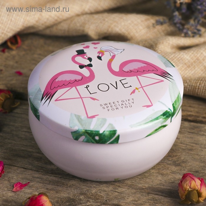 Шкатулка металл круглая  Шкатулка металл круглая "Свадьба. Фламинго" 4х8х8 см