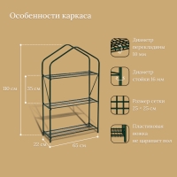 Стеллаж для рассады, 3 полки, 110 × 65 × 22 см, металлический каркас d = 16 мм, без чехла