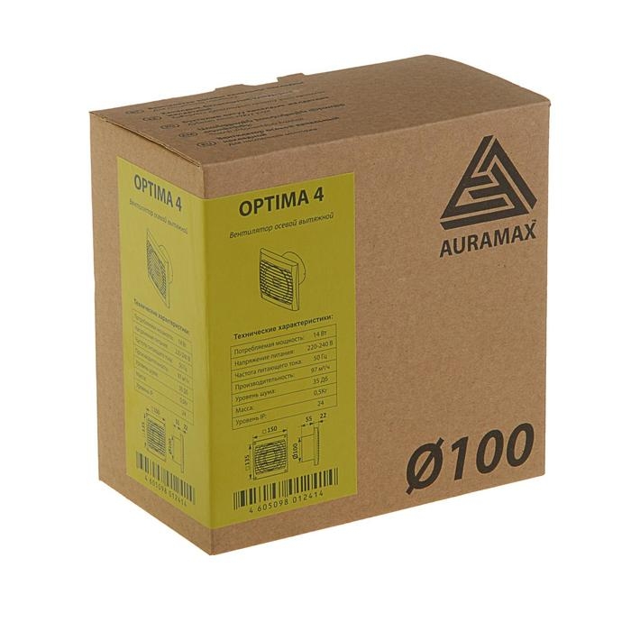 Вентилятор вытяжной AURAMAX OPTIMA 4, 150х150 мм, d=100 мм, 220‒240 В Вентилятор вытяжной AURAMAX OPTIMA 4, 150х150 мм, d=100 мм, 220‒240 В