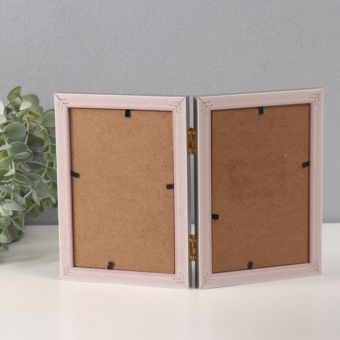 Фоторамка пластик на 2 фото 10х15 см "Золотые скобочки. Двойная" серая