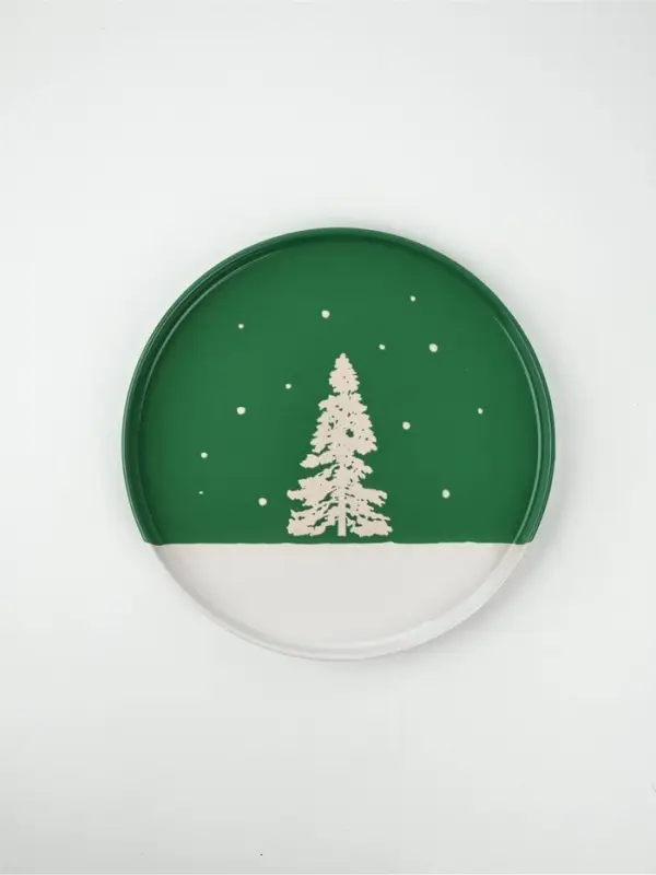 Тарелка новогодняя плоская &laquo;Зимний лес&raquo;, d=21.7 см, ручная работа