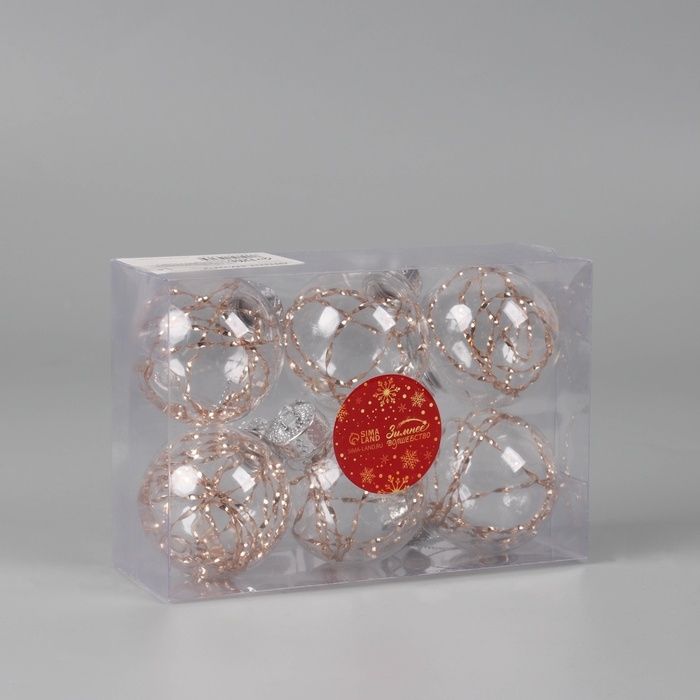 Набор шаров пластик d-6 см, 6 шт Набор шаров пластик d-6 см, 6 шт "Джотто" золото прозрачный